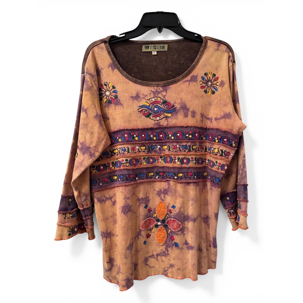 Boho Tunic Top Art To Wear L Embroidered Festival Indie